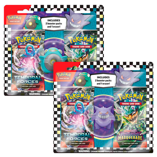 Pokemon - Back to School Eraser & 2 Pack Blister - Gengar & Bellibolt Bundle