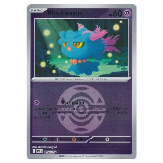 Pokemon - Mega Evolution - Ascended Heroes - Ball & Rocket Reverse Holo - Misdreavus - 085/217
