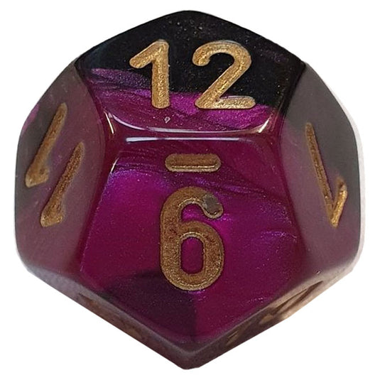 Chessex - Gemini 16mm D12 - Black-Purple w/Gold