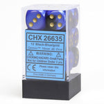 Chessex - Gemini 16mm D6 w/pips 12-Dice Blocks - Black/Blue w/gold