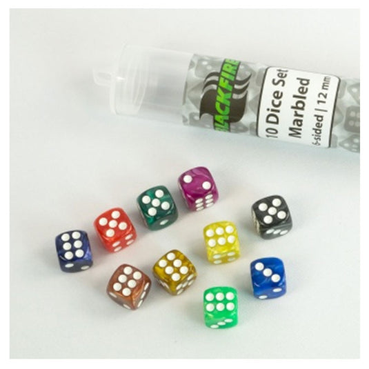 Blackfire Dice - 12mm marbled D6 in Tube (10 Dice)