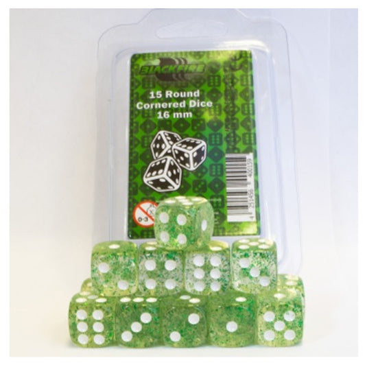 Blackfire Dice - 16mm D6 Dice Set - Glitter Green (15 Dice)