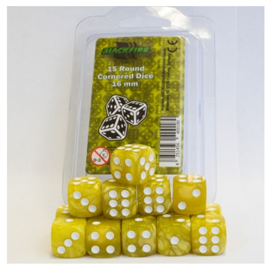 Blackfire Dice - 16mm D6 Dice Set - Marbled Yellow (15 Dice)