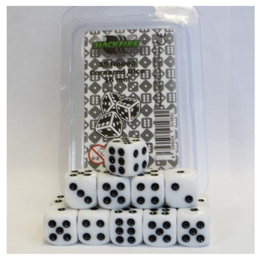 Blackfire Dice - 16mm D6 Dice Set - White (15 Dice)