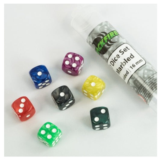 Blackfire Dice - 16mm marbled D6 in Tube (7 Dice)