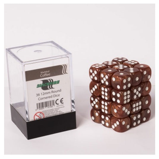 Blackfire Dice Cube - 12mm D6 36 Dice Set - Marbled Coffee