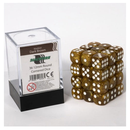 Blackfire Dice Cube - 12mm D6 36 Dice Set - Marbled Dark Brown