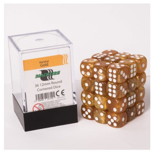 Blackfire Dice Cube - 12mm D6 36 Dice Set - Marbled Gold