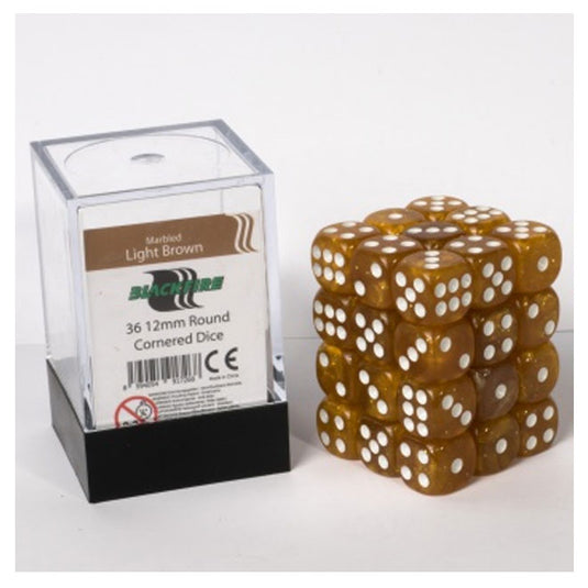 Blackfire Dice Cube - 12mm D6 36 Dice Set - Marbled Light Brown