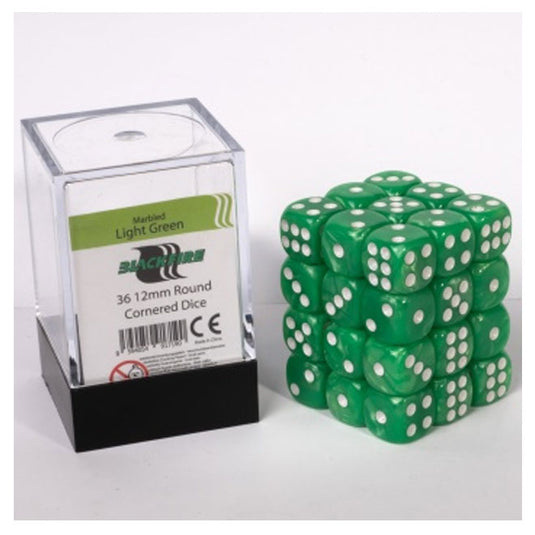 Blackfire Dice Cube - 12mm D6 36 Dice Set - Marbled Light Green