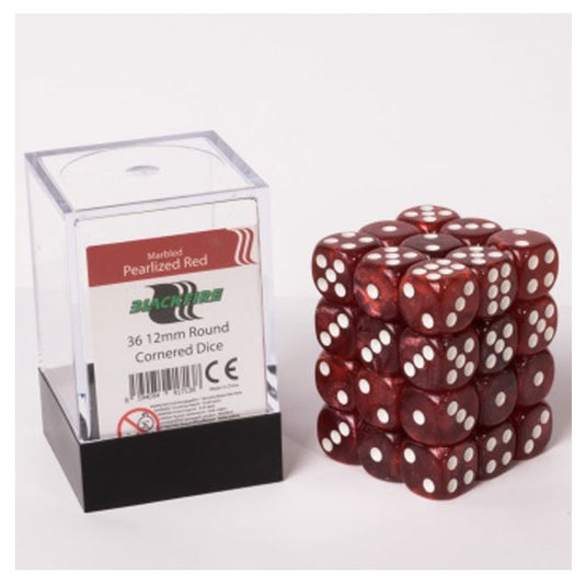 Blackfire Dice Cube - 12mm D6 36 Dice Set - Marbled Pearlized Red