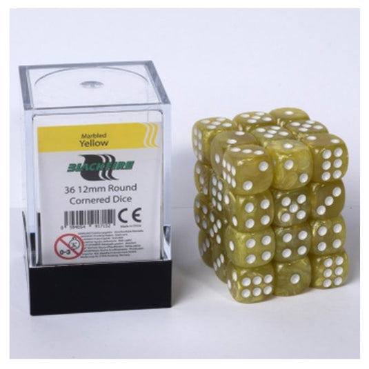 Blackfire Dice Cube - 12mm D6 36 Dice Set - Marbled Yellow
