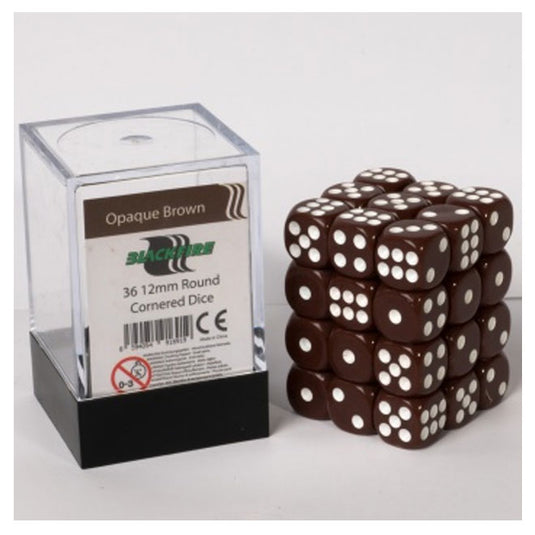 Blackfire Dice Cube - 12mm D6 36 Dice Set - Opaque Brown