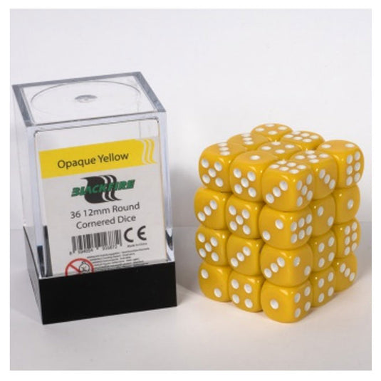 Blackfire Dice Cube - 12mm D6 36 Dice Set - Opaque Yellow