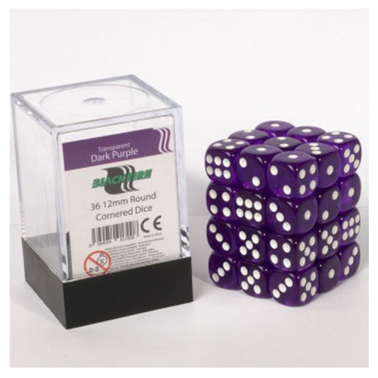 Blackfire Dice Cube - 12mm D6 36 Dice Set - Transparent Dark Purple