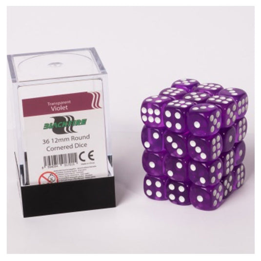 Blackfire Dice Cube - 12mm D6 36 Dice Set - Transparent Violet