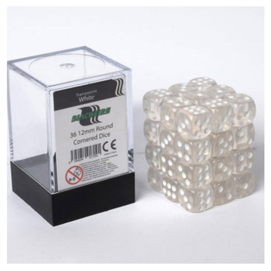 Blackfire Dice Cube - 12mm D6 36 Dice Set - Transparent White