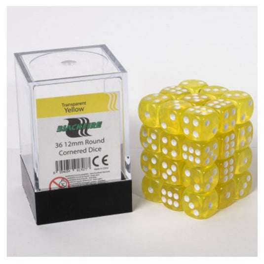Blackfire Dice Cube - 12mm D6 36 Dice Set - Transparent Yellow