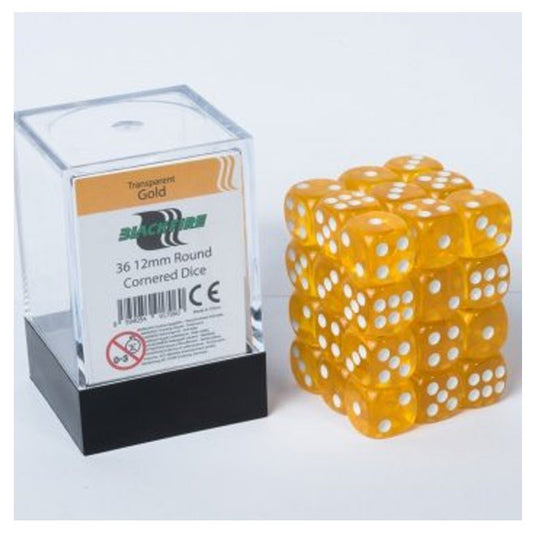 Blackfire Dice Cube - 12mm D6 36 Dice Set Transparent Gold