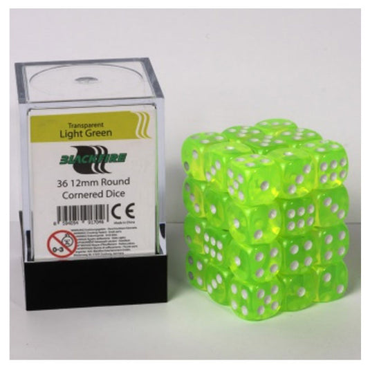 Blackfire Dice Cube - 12mm D6 36 Dice Set Transparent Light Green