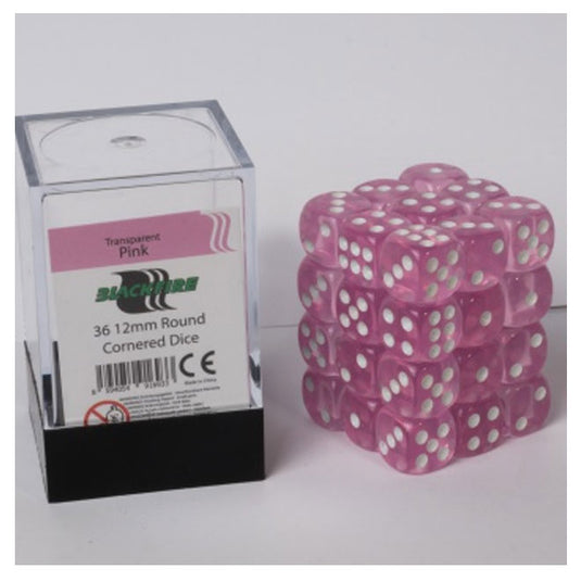 Blackfire Dice Cube - 12mm D6 36 Dice Set Transparent Pink