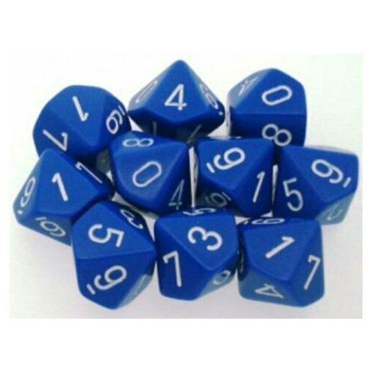 Chessex - Opaque Polyhedral D10 10-Dice Blocks -  Blue/white