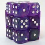 Chessex - Signature - 16mm D6 W/ Pips Blocks (12 Dice) - Borealis  Purple with White