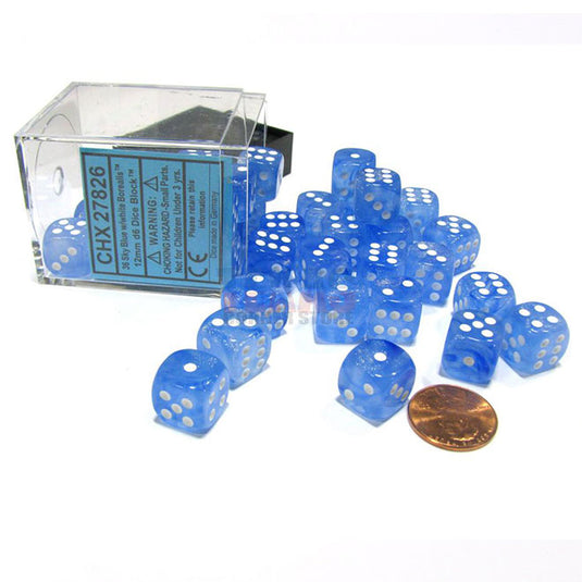 Chessex - Signature - 16mm D6 W/ Pips Blocks (12 Dice) - Borealis Sky Blue w/White