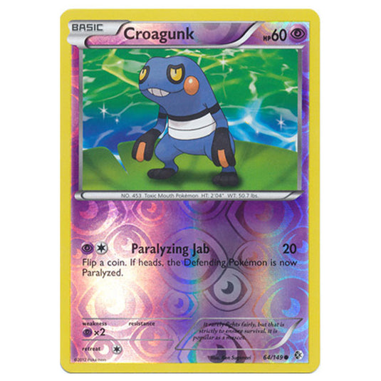 Pokemon - Black & White - Boundaries Crossed (Reverse Holo) - Croagunk 64/149