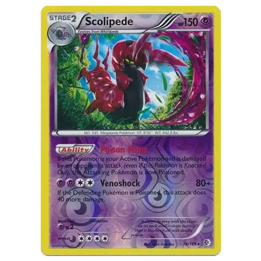 Pokemon - Black & White - Boundaries Crossed (Reverse Holo) - Scolipede 74/149