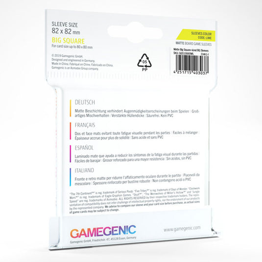 Gamegenic - MATTE Big Square-Sized Sleeves 82 x 82 mm - Clear (50 Sleeves)