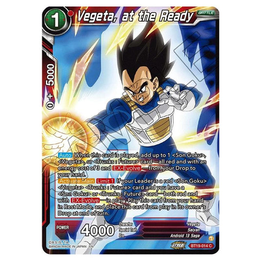 Dragon Ball Super - Fighter's Ambition - Vegeta, at the Ready - BT19-014