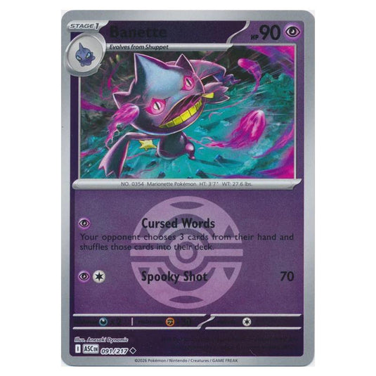 Pokemon - Mega Evolution - Ascended Heroes - Ball & Rocket Reverse Holo - Banette - 091/217