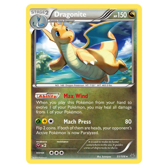 Pokemon - XY - Roaring Skies - Dragonite - 51/108 (Reverse Holo)