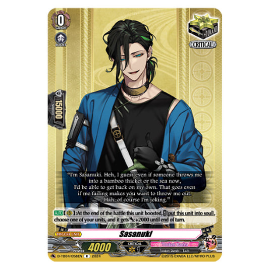 Sasanuki D-TB04/058EN card from the Cardfight!! Vanguard set Touken Ranbu ONLINE 2023