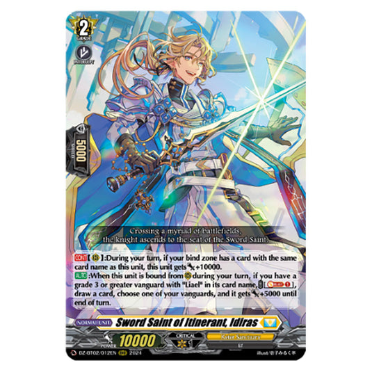 Sword Saint of Itinerant, Idiras DZ-BT02/012EN card from the Cardfight!! Vanguard set Illusionless Strife