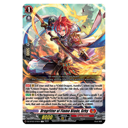 Dragritter of Flame Blade, Grhy DZ-BT02/070EN card from the Cardfight!! Vanguard set Illusionless Strife