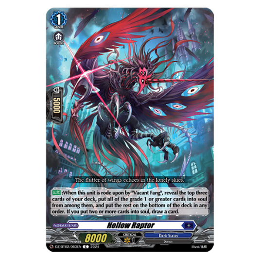 Hollow Raptor DZ-BT02/083EN card from the Cardfight!! Vanguard set Illusionless Strife