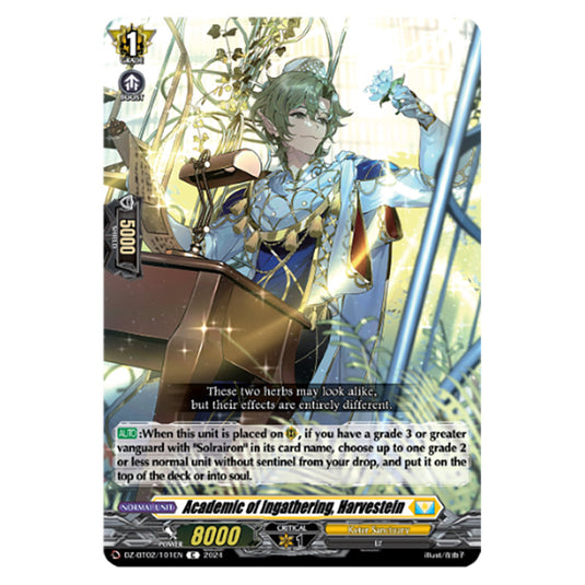 Academic of Ingathering, Harvestein DZ-BT02/101EN card from the Cardfight!! Vanguard set Illusionless Strife