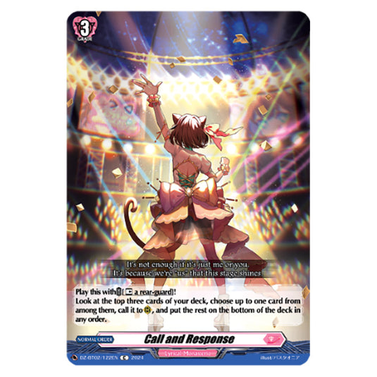 Call and Response DZ-BT02/122EN card from the Cardfight!! Vanguard set Illusionless Strife