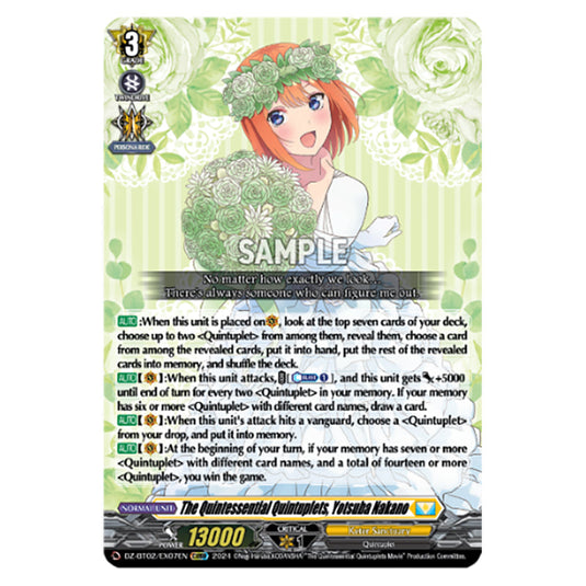 The Quintessential Quintuplets, Yotsuba Nakano DZ-BT02/EX07EN card from the Cardfight!! Vanguard set Illusionless Strife