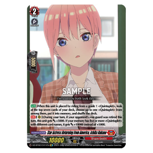 Star Actress Returning from America, Ichika Nakano DZ-BT02/EX11EN card from the Cardfight!! Vanguard set Illusionless Strife