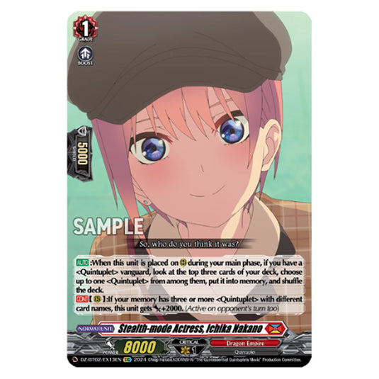 Stealth-mode Actress, Ichika Nakano DZ-BT02/EX13EN card from the Cardfight!! Vanguard set Illusionless Strife