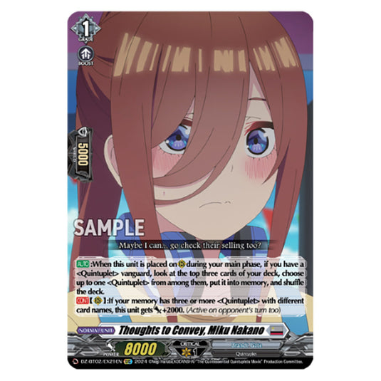 Thoughts to Convey, Miku Nakano DZ-BT02/EX21EN card from the Cardfight!! Vanguard set Illusionless Strife