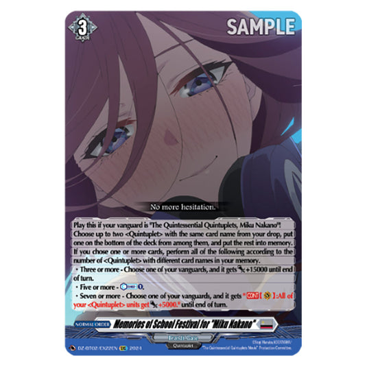 Memories of School Festival for "Miku Nakano" DZ-BT02/EX22EN card from the Cardfight!! Vanguard set Illusionless Strife