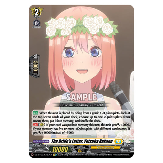 The Bride's Letter, Yotsuba Nakano DZ-BT02/EX23EN card from the Cardfight!! Vanguard set Illusionless Strife