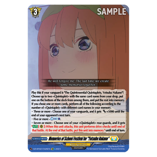 Memories of School Festival for "Yotsuba Nakano" DZ-BT02/EX26EN card from the Cardfight!! Vanguard set Illusionless Strife