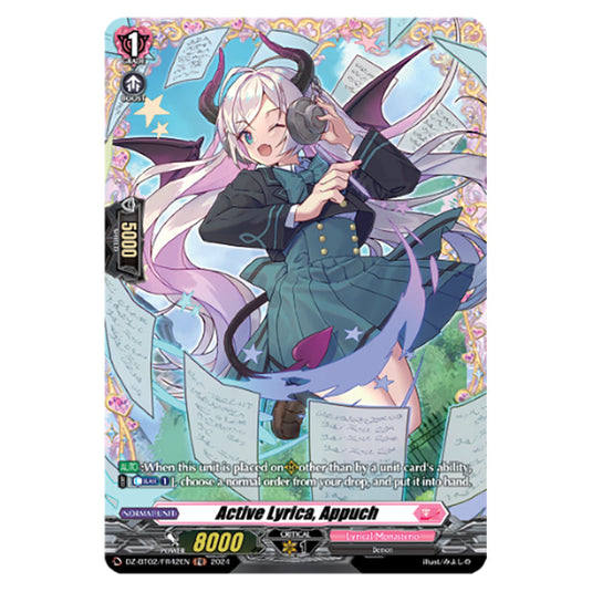 Active Lyrica, Appuch DZ-BT02/FR42EN card from the Cardfight!! Vanguard set Illusionless Strife