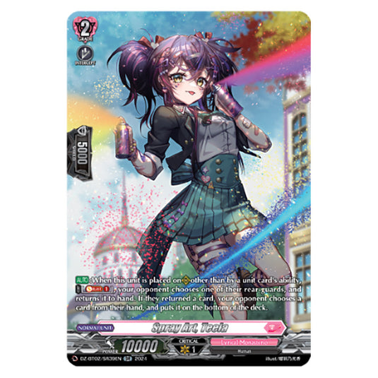 Spray Art, Teela DZ-BT02/SR39EN card from the Cardfight!! Vanguard set Illusionless Strife