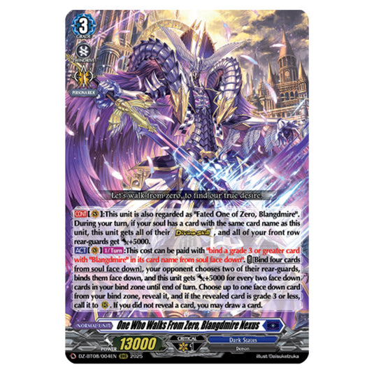 One Who Walks From Zero, Blangdmire Nexus DZ-BT08/004EN card from the Cardfight!! Vanguard set Knights 0f Rebirth